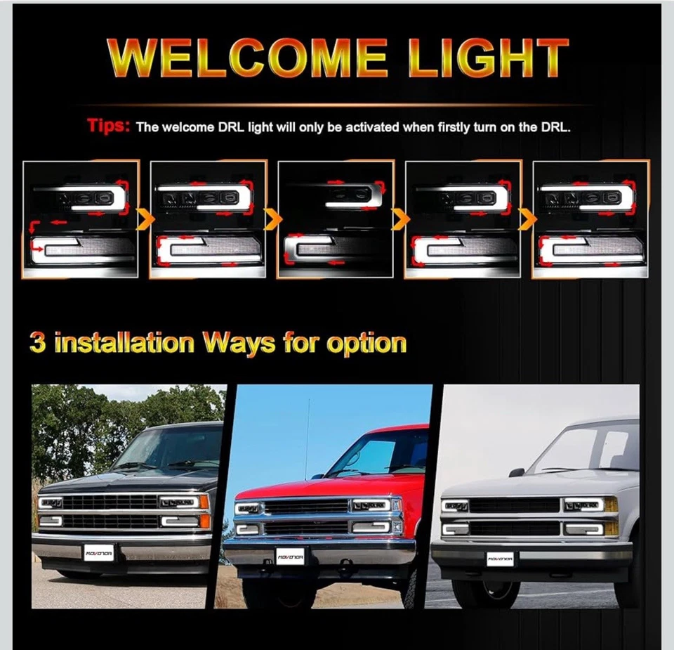 Conjunto de faros LED para Chevy GMC C/K 1500-3500 1988-1998 Tahoe Yukon Suburba Foto 3 de 4