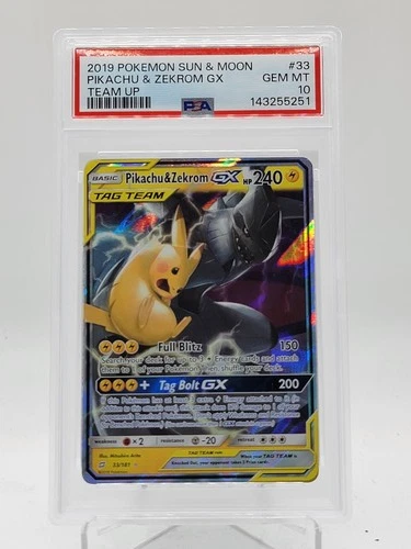 PIKACHU & ZEKROM GX 2019 POKEMON SUN & MOON TEAM UP #33 PSA 10 Q0895