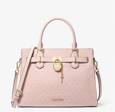 Michael Kors Hamilton Women Medium Logo Crossbody Satchel Purse Bag Powder Blush
