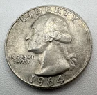 1964 Denver Mint USA Washington Quarter Dollar 90% Silver 25c Coin Mint D B07