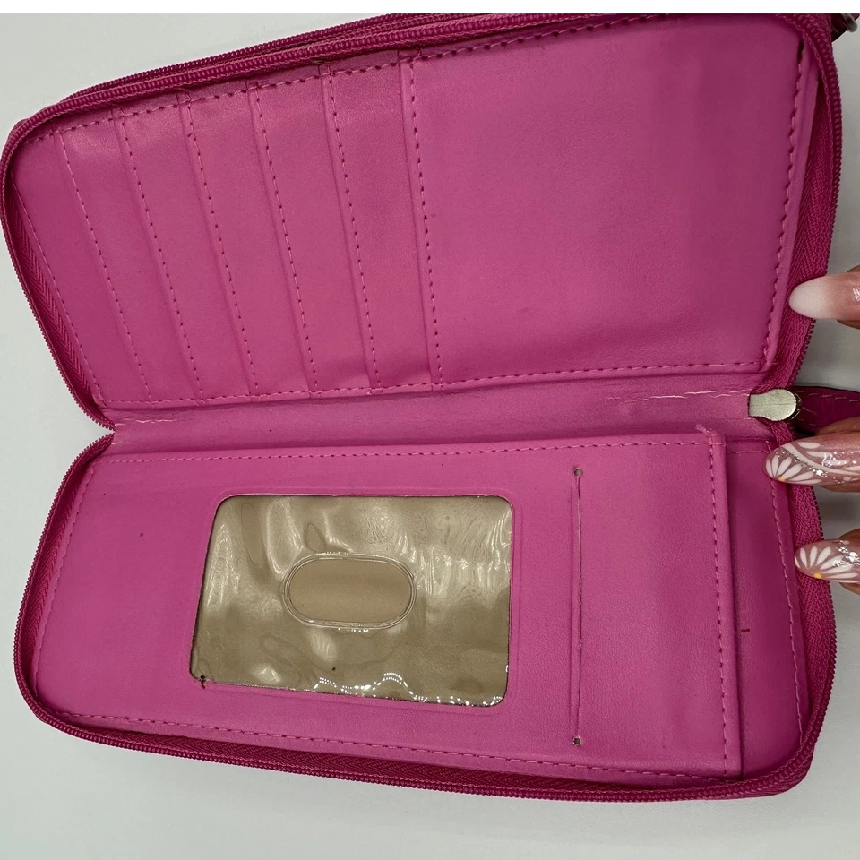 Кожаный бумажник Buxton клатч на молнии вокруг пурпурно-розовый органайзер - Изображение 3 из 4