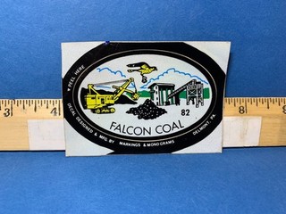 1982 FALCON COAL DELMONT PA MINERS HELMET STICKER COAL MINE ADVERTISING