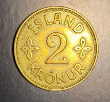 1940 Iceland 2 Kronur World Coin -  wonderful detail