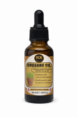 HUKED 30ml Pure Wild Oregano Oil 84% High Strength Carvacrol 100% Natural Made in UK