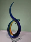 Vintage Murano Style. Art Glass Love Knot Sculpture Italian Glass Blue Green 13