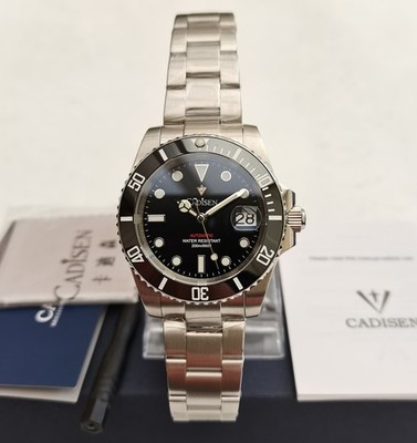 NEU IN OVP CADISEN C8216 TAUCHERUHR GANZSTAHL SCHWARZ KERAMIK SEIKO NH35 BGW9 200m