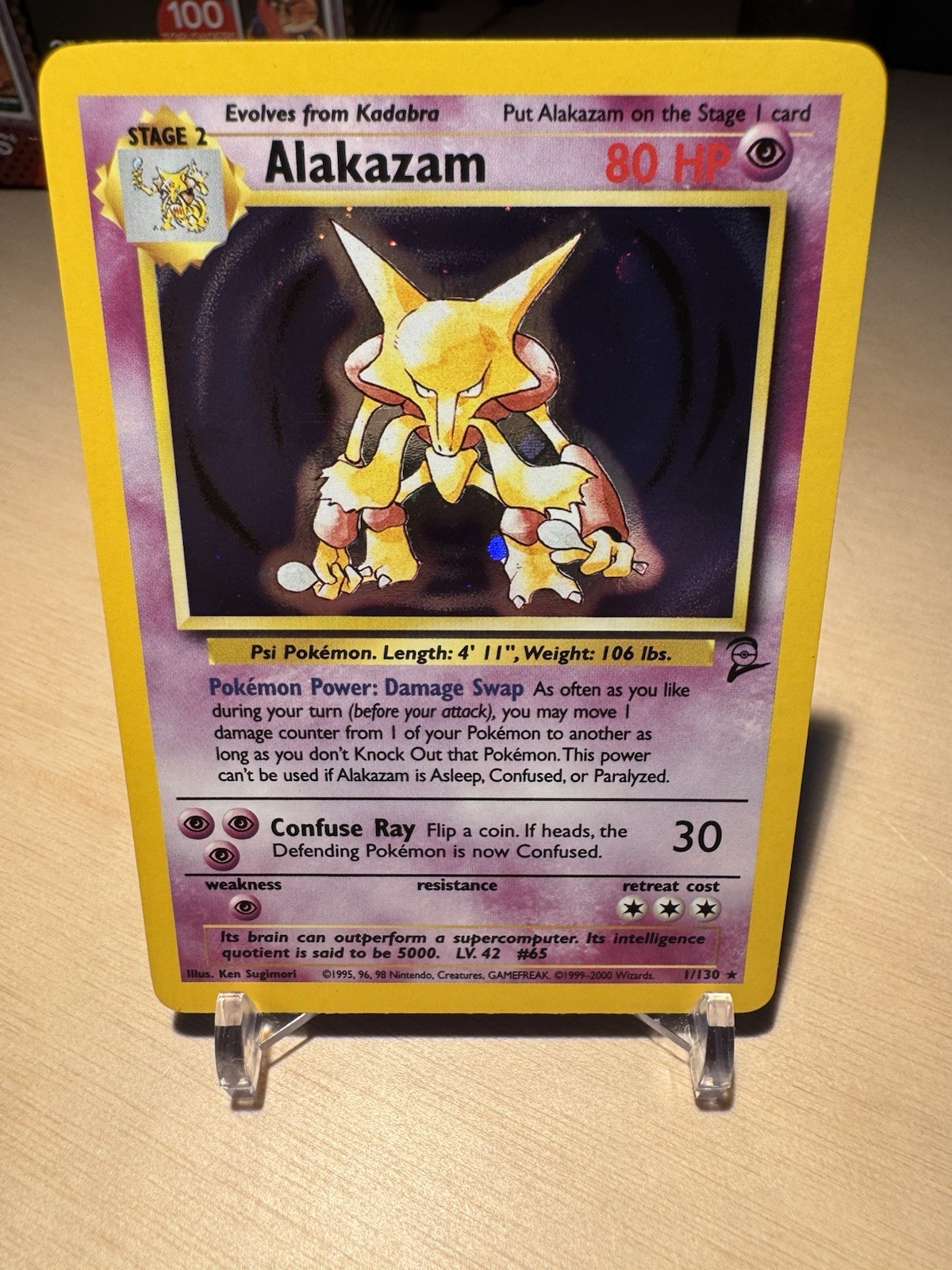 Pokémon TCG Alakazam Holo Rare Card 1/102 Base Set 2 SWIRL