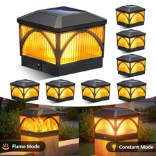 1/2/4/6/8x LED Solar Deck Post Cap Lights Flickering Flame Outdoor Garden Fence 
