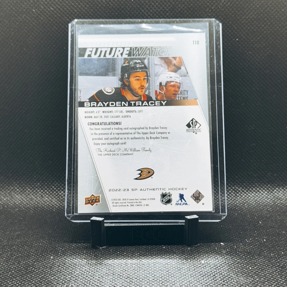 2022-23 SP Authentic - Brayden Tracey Future Watch Auto Rookie RC /999 #110 - Image 2 of 2