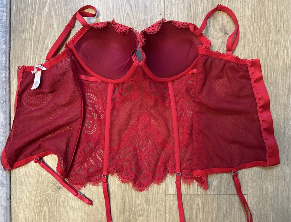 Victoria’s Secret Dream Angels Wicked RED Lace Up Bustier Garter Size 36C - Image 4 of 4