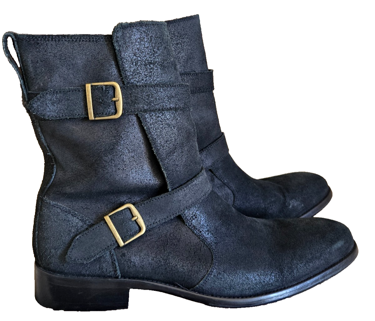 Cole Haan Boots Men’s 12M Black Motorcycle Buckle Distressed Leather