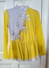 Girls Yellow White Figure Skating Dress Dance Gymnastics Size 12