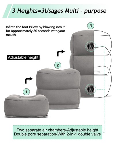 Inflatable Foot Rest Pillow, Kids Airplane Bed, Adjustable 3 Layers Height Le... - Picture 5 of 7