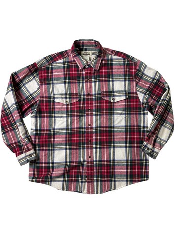 VTG Eddie Bauer Legends Plaid Flannel Shirt Heavy Cotton Red Tartan XL - Picture 2 of 12