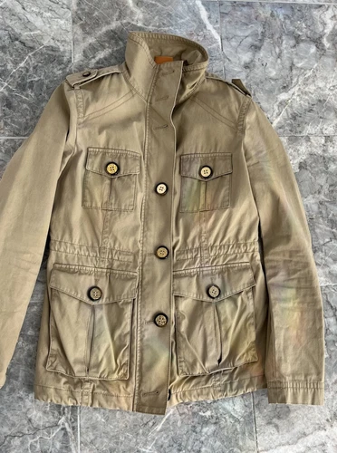 Giacca corta Tory Burch cotone twill kaki logo bottoni con tasche tg XS 0