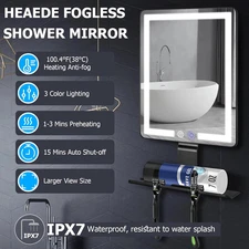Heated Shower Mirror Fogless for Shaving anti Fog with Light 5000Mah No-Drilling
