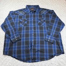Vintage Plains Shirt Mens 3XL Western Plaid Pearl Snap Big Man Rock Revival Y2K