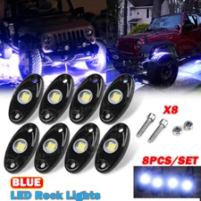 8x Pure Blue LED Rock Lights Underbody Glow Lamp for Offroad SUV Pickup Truck