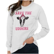 Save The Udders Ta Tas Boobies Breast Cancer Long Sleeve T Shirt Tees For Women