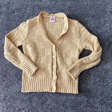 VTG 80s Cardigan Sweater Youth Girl  s Sz L 12-14 Beige Rare Peacocks Brand UK