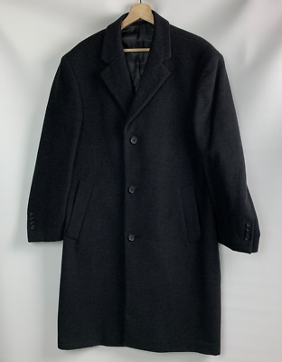 Chaps Men's Overcoat Top Coat Black Wool Single Breasted Full