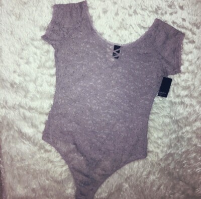 Free Press Off The Shoulder Lace Bodysuit Lavender Sz XL