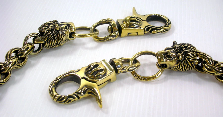 CADENA CARTERA HOMBRE MOTOCICLISTA LATÓN MACIZO LLAMA LEÓN PESADO 24" PULGADAS NUEVO ROCKER PUNK Foto 3 de 4