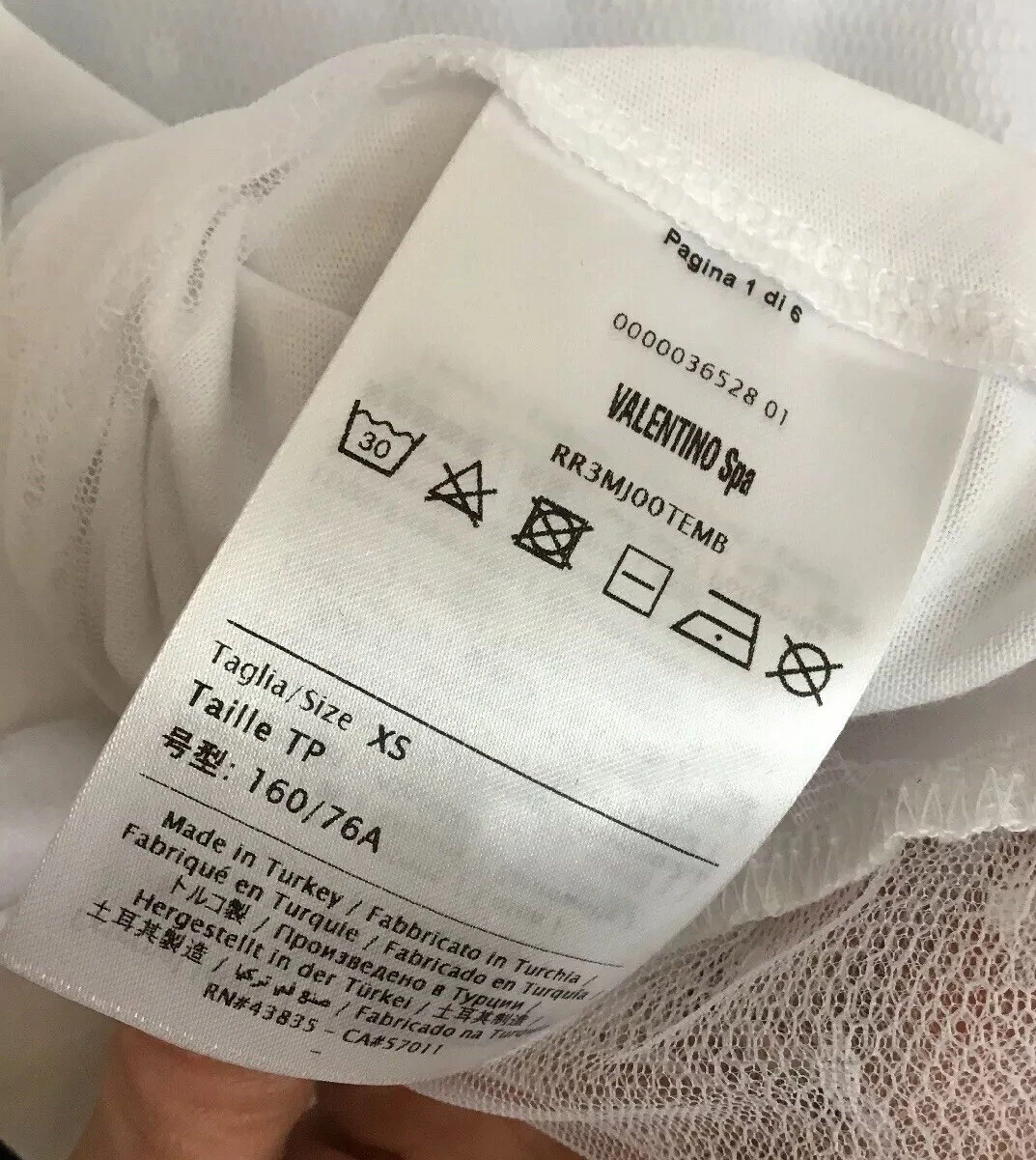 Abito Valentino bianco manica corta midi pannello rete cotone nuovo con etichetta taglia XS