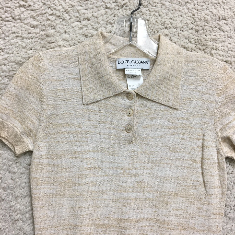 Camisa Polo Dolce Gabbana 44 Pequeña Beige Brezo Manga Corta Pullover Mujer S Foto 2 de 4