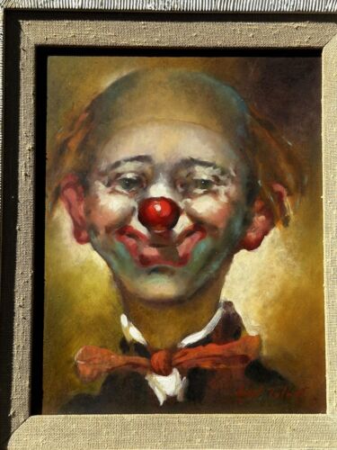Vintage Clown Painting Lionel Talbot Signed Matted Framed Original Oil On Board - Picture 7 of 8