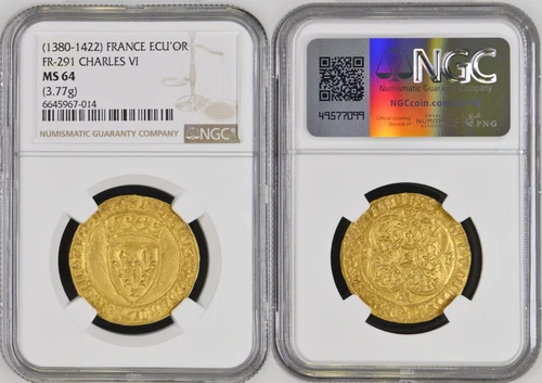 FRANCE Charles VI - Ecu d'or à la crown - Villeneuve-lès-Avignon - NGC MS 64
