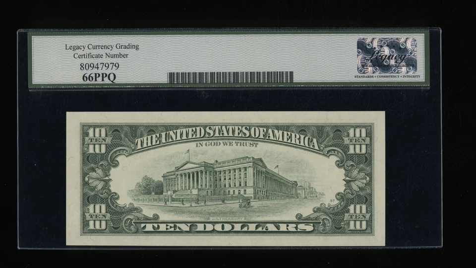 DBR 1995 $10 FRN St. Louis STAR Gem Fr. 2032-H* Legacy 66 PPQ Serial H04761055* - Image 2 of 2