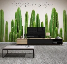 3D Green Cactus Bird 45246NA Wallpaper Wall Murals Removable Wallpaper Fay