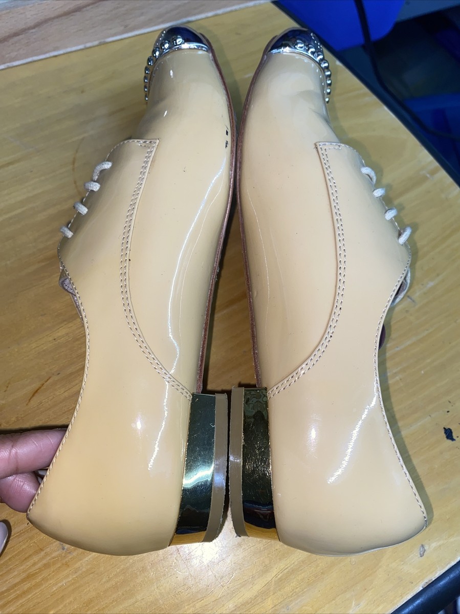 ミモー EU36/23cm MIU MIU Beige Patent Leather Cap-Toe Lace-Up Oxford Size 36