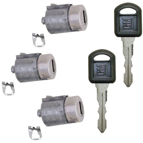 GM OEM Two Door Lock Cylinder & Rear Lock Tumbler Barrel Set 2 GM Logo Keys - Foto 2 di 3
