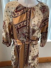 Ladies Boohoo Brown Patterned Satin Mini Dress Size 12