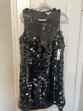 Chico's Little Black Dress Sequined Lined Sleeveless Cocktail Dress Sz 1 NWT