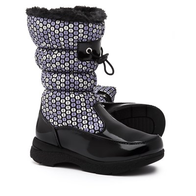 TOTES Girls size 12 Black/Purple Dotty Fleece Lined Winter Boots FREE SHIPPING