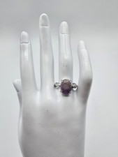 Women's Silver Tone Oval Amethyst Natural Stone Purple Women's Ring Size 7.5
