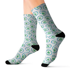 Sublimation Socks - Green Leaf Logo - Unisex - White Cotton