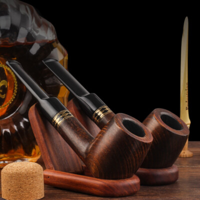 Vintage Beech Wood Gold Ring Tobacco Pipe Solid Wood Straight Style Tobacco Pipe