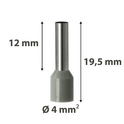 Aderendhülsen 4,00mm² grau isoliert Hülse 12mm Gesamtlänge 19,5mm