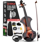 Pyle Full Size Electric Violin Kit - 4/4 Solid Wood Silent Fiddle with Hard Case