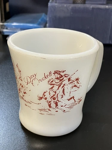 Vintage Original DAVY CROCKETT Fire King Oven Ware Flare Mug Milkglass Antique