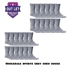 60 Pairs Wholesale Bulk Lots Socks Solid Grey Sport Cotton Crew Socks 9-11 10-13