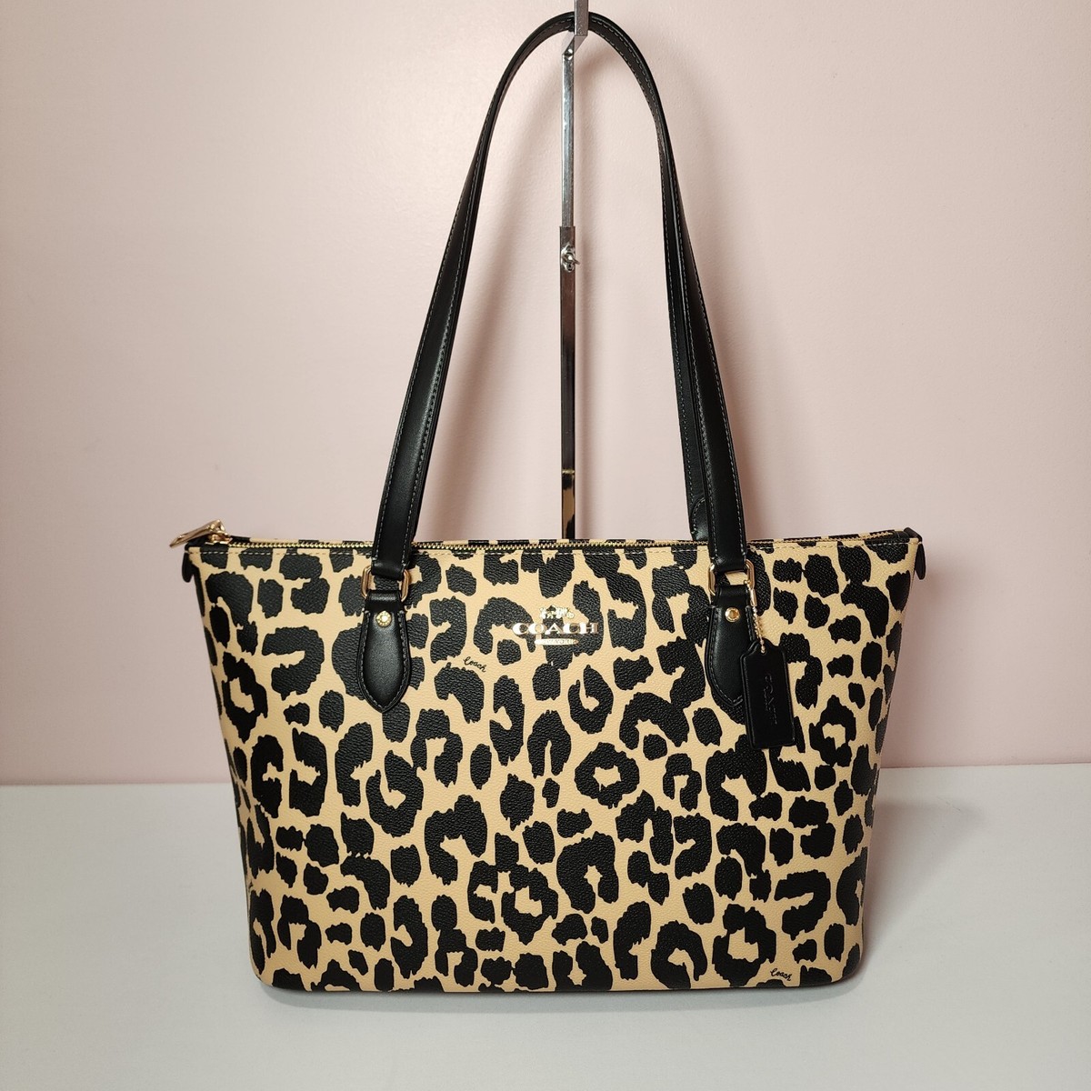 トートバッグ COACH Gallery Tote Bag With Leopard Print CY347 NWT Coach CY347 Leopard Print Gallery Tote Top Zip Handbag