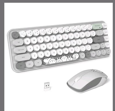 Fopett Wireless Keyboard Mouse Combo 2.4G Colorful 68 Key Typewriter Retro Gray