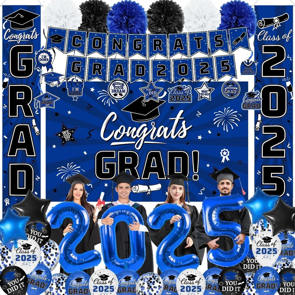 Stylish Blue Graduation Decorations for Class of 2025 - All-Inclusive Set - Image 3 of 4