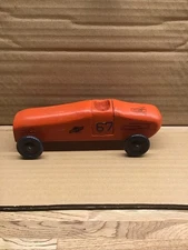 Vintage Boy Scouts Pinewood Derby Wooden Race Car Orange Used A-2
