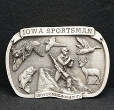WB09111 NOS VINTAGE 1984 IOWA SPORTSMAN HUNTING COMMEMORATIVE BELT BUCKLE